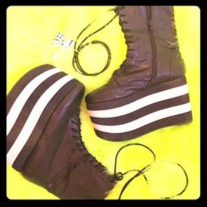 Black and white platform boots