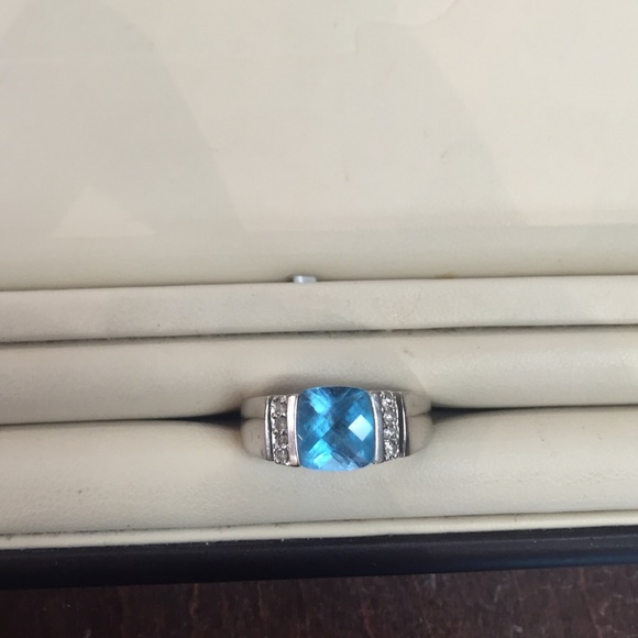 Blue Topaz and 14K White Gold and Diamond ring.