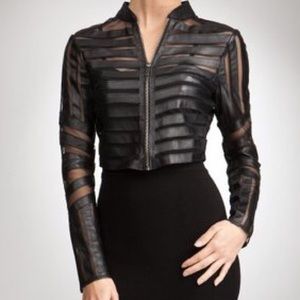 Bebe Chevron Leather and Mesh Jacket