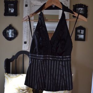 Ladies Vintage Style Black Pin Stripe Halter Top