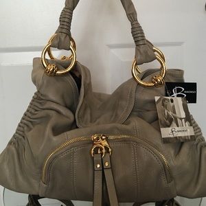 ‼️SOLD‼️ B. Makowsky taupe/gold shoulder handbag