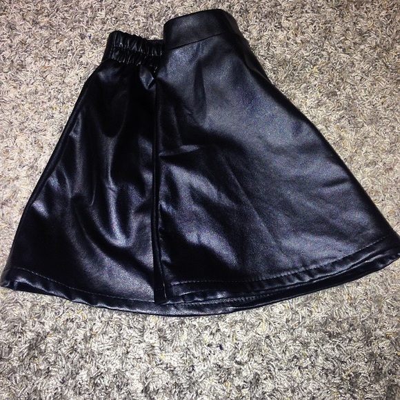 Black Faux Leather Skater Skirt