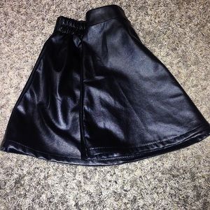 Black Faux Leather Skater Skirt