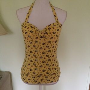 LEI floral yellow halter with molded cups