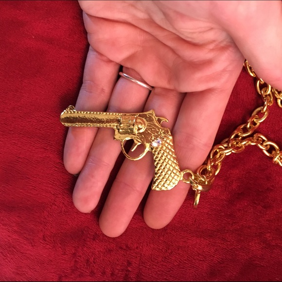 'Gold' Gun Necklace w Iridescent Bling by Forplay - Picture 3 of 3