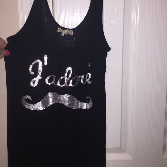 Pacsun J'adore mustache black tank top, NWT