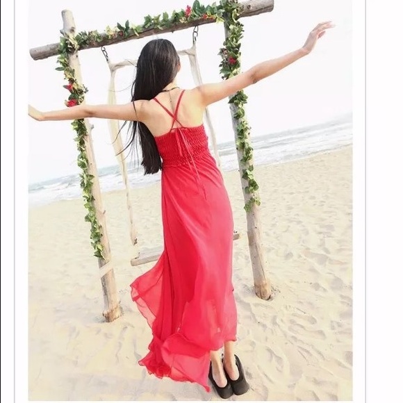 Red chiffon long dress