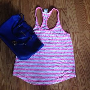 PINK Bubble Gum Striped Racerback Tank Size XS