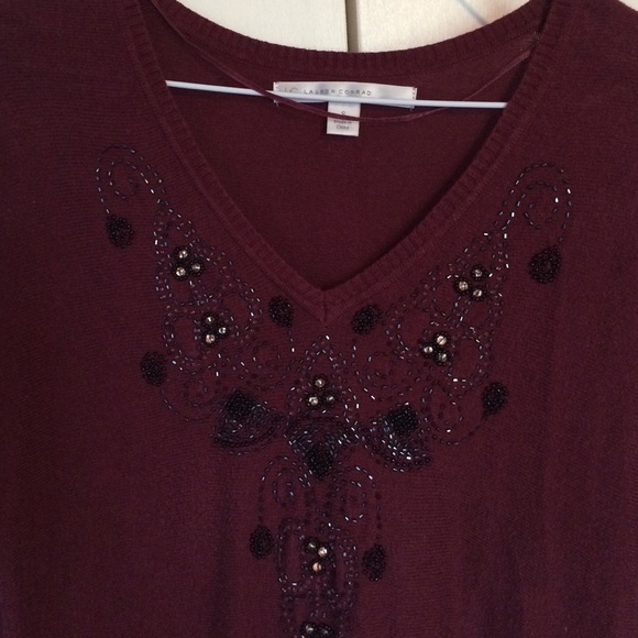 Size S burgundy LC sweater with beading - Picture 3 of 4