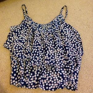 Navy blue tank top with white and pink flowers