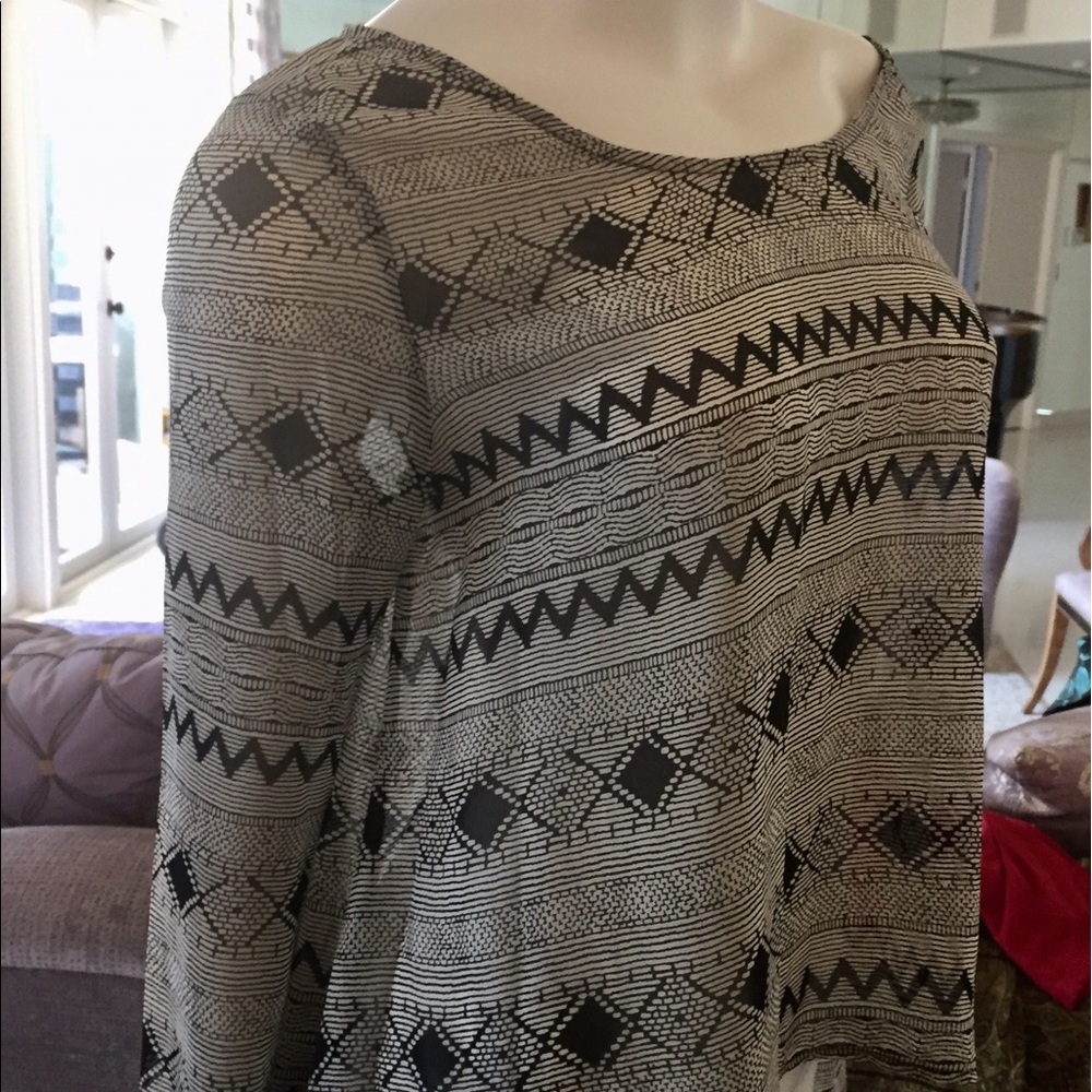 Black & White Sheer Aztec Cropped Blouse.