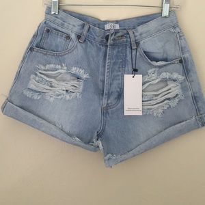 High-waisted jean shorts