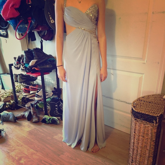 Light blue prom dress with leg slit