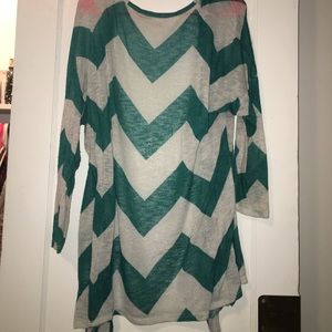 Teal Chevron asymmetrical open front sweater