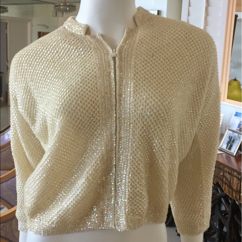 Vintage Cyn Les Hand Beaded Zipper Sweater/Jacket