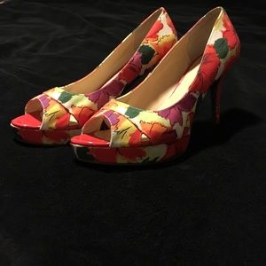 Audrey Brooke floral peep toe heels