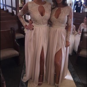 Custom made champagne lace and chiffon gown