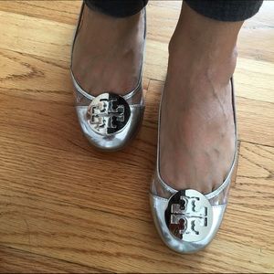 Silver Tory Burch Flats