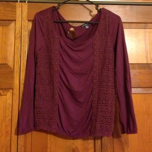Plum long sleeve top with lace on the sides