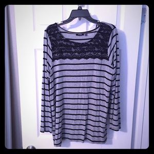 Apt 9 striped blouse with lace trim