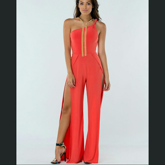 Pants - Rust one shoulder jumpsuit