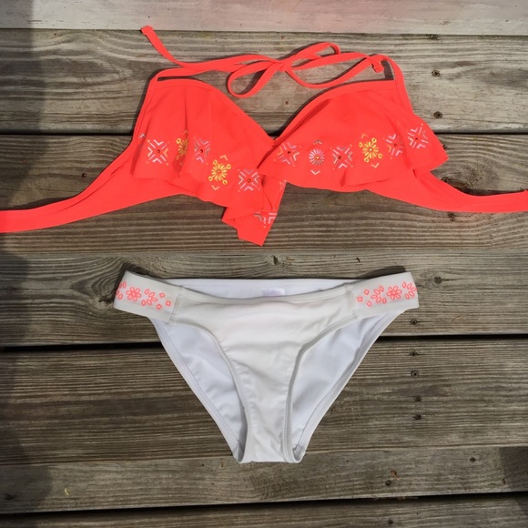Neon Orange & White Bikini!!! 😜