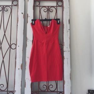 Red plunge neckline mini dress