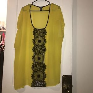 Chiffon yellow and black lace blouse