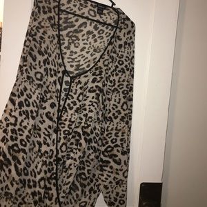 Scoop neck, open front chiffon leopard blouse