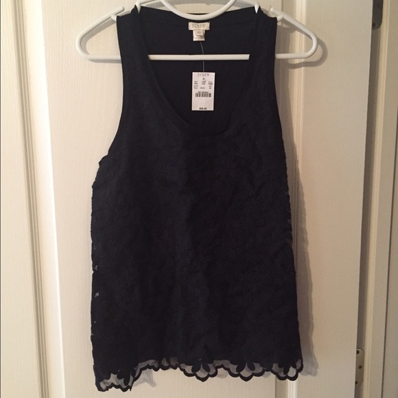 J Crew Factory Lace-Front Tank Top Size XS Black