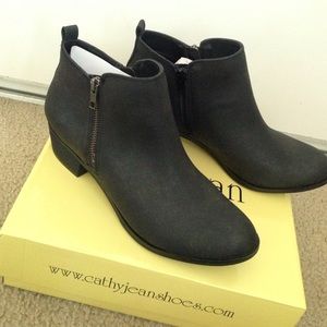 Black Suede Double Zip Booties