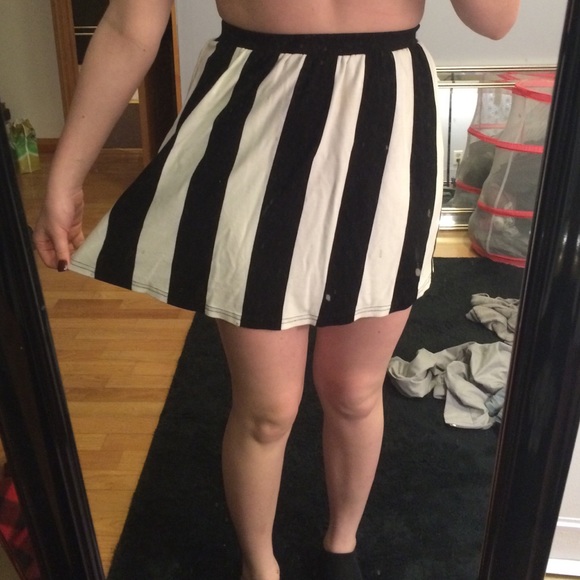 Black and white vertical stripe skirt