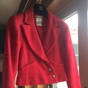 Authentic Chanel  blazer tweed  red Jacket.