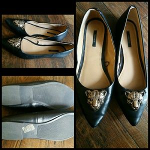 Gold leopard flats, pointed toe, size 10