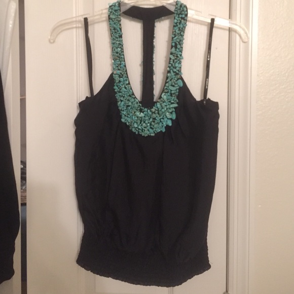 Turquoise and black bebe top