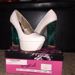 White with clear green heels