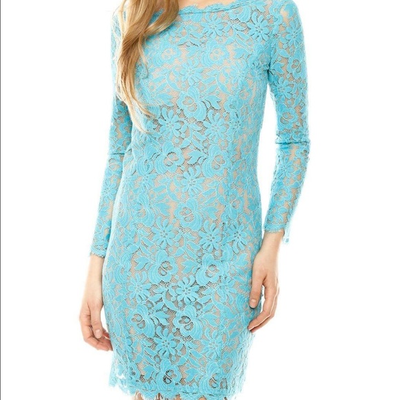 Madison Marcus Lace Sheath Turquoise Aqua Dress S