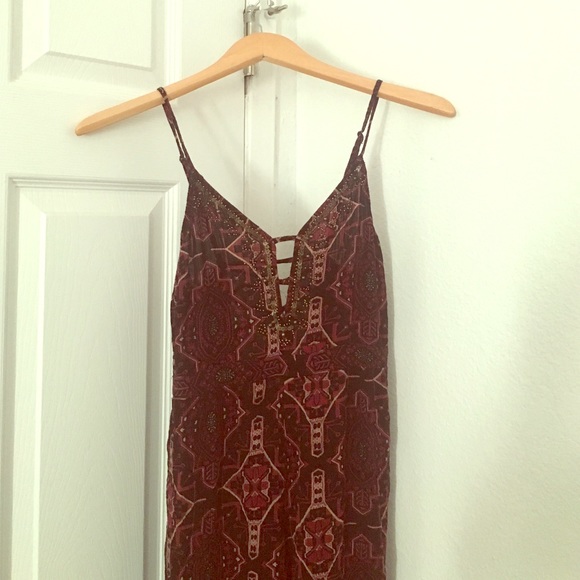 Tribal romper with bronze beads