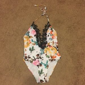 Floral and Lace One Piece Swim Suit