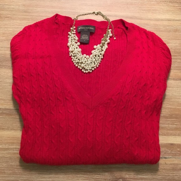 Banana Republic Red, V-Neck Sweater, S