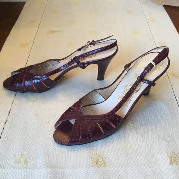 ***SOLD***.  Burgundy Snakeskin Slingbacks.