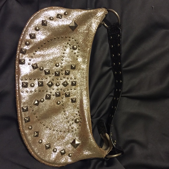 Betsey Johnson leather gold metallic studded bag