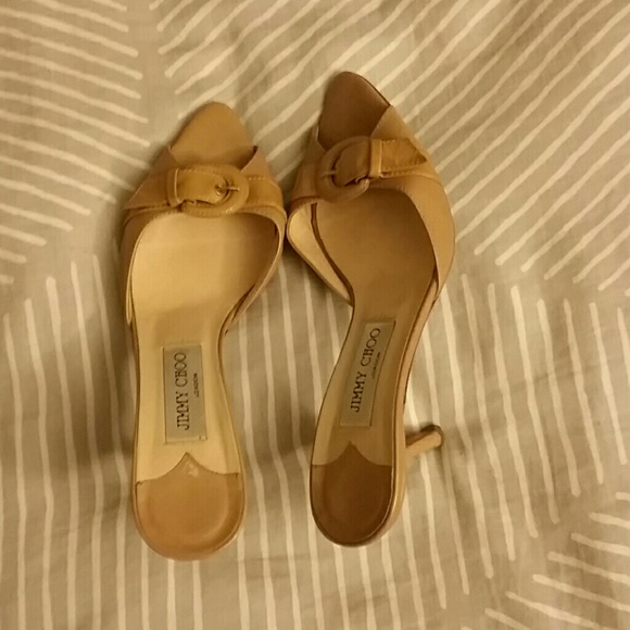 Jimmy Choo tan peeptoe sandals