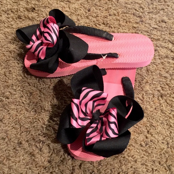 Boutique Pink & Black Zebra Stripe Flip Flops