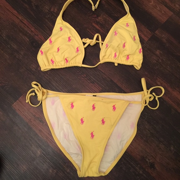 Ralph Lauren yellow bikini with pink logo