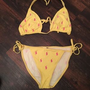 Ralph Lauren yellow bikini with pink logo