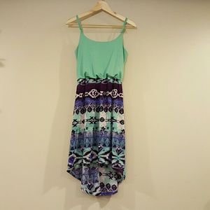 Mint Aztec Pattern High Low Sun Dress