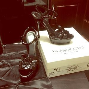 YSL Tribute sandals black patent leather 105 heel