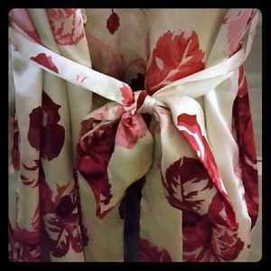 Red and cream floral night gown and robe set