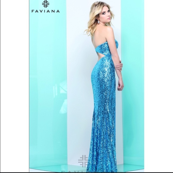 Faviana turquoise sequin gown - Picture 1 of 4